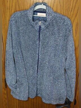Women's Stan Herman Heathered Blue Full Zip Teddy Jacket, Size XL